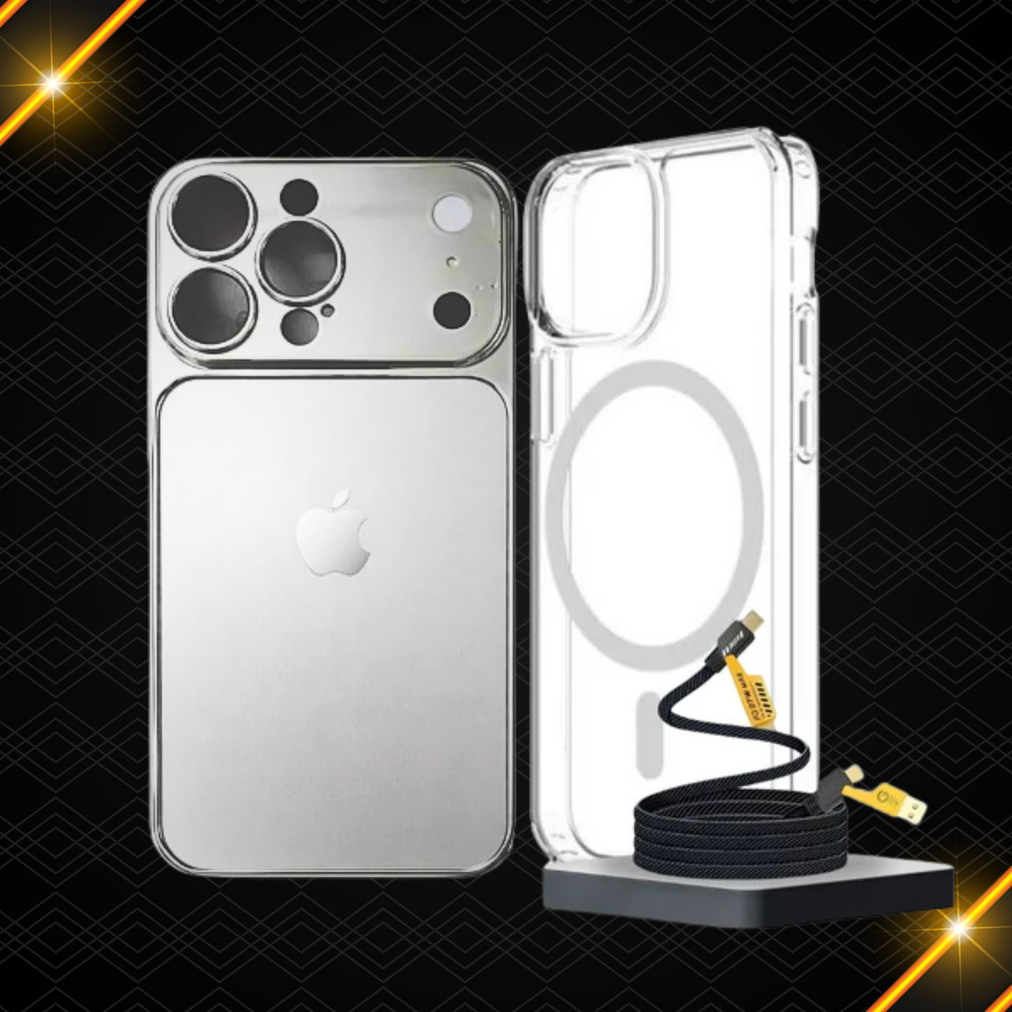 IPhone 17 Pro Max Converter Magnetic Cover with Camera Protection & Shockproof Edges (1 Magsafe Case + 4 in 1 USB Cable Free)