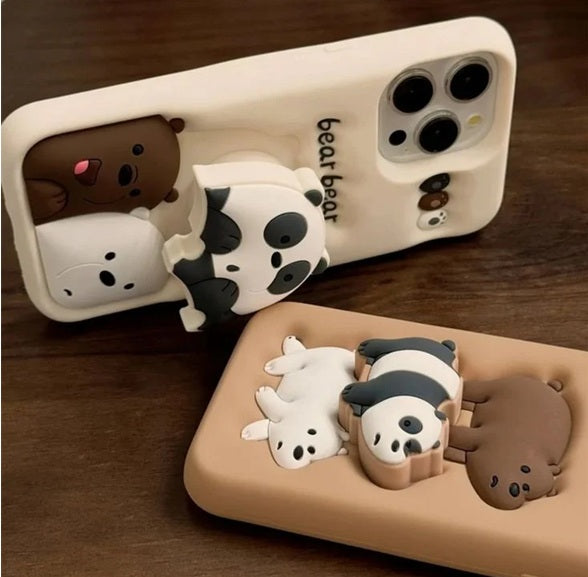 3D cartoon bear holder Silicone phone case for iPhone