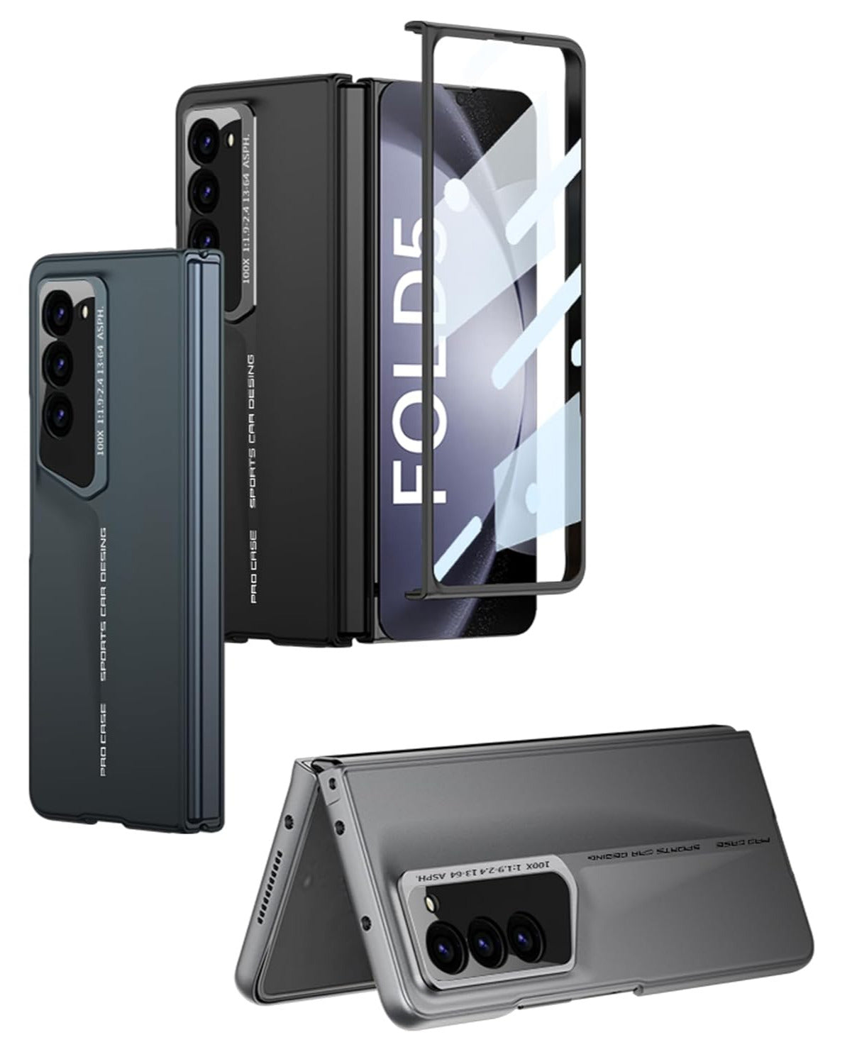 Blade Series Slim Hard Back Case/Cover with Front Glass for Samsung Galaxy Z Fold 5 & 6 5g - (Gray/Black/Green)