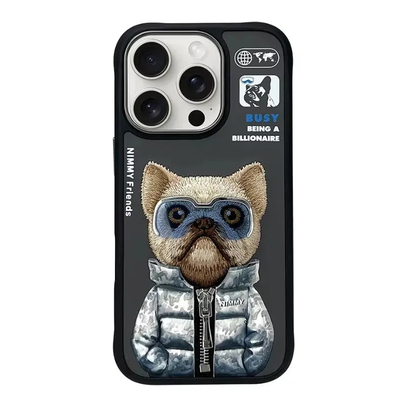 Nimmy 3D Embroidery Design Back Case Mobile Cover for Apple iphone 16, 16Pro & 16 Pro Max Soft Slim Protective Shockproof with Anti-Scratch Microfiber Lining (Pink, Gray, Black & Brown) - G