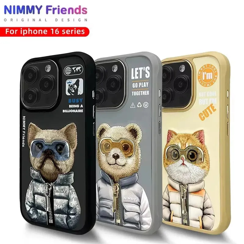 Nimmy 3D Embroidery Design Back Case Mobile Cover for Apple iphone 16, 16Pro & 16 Pro Max Soft Slim Protective Shockproof with Anti-Scratch Microfiber Lining (Pink, Gray, Black & Brown) - G