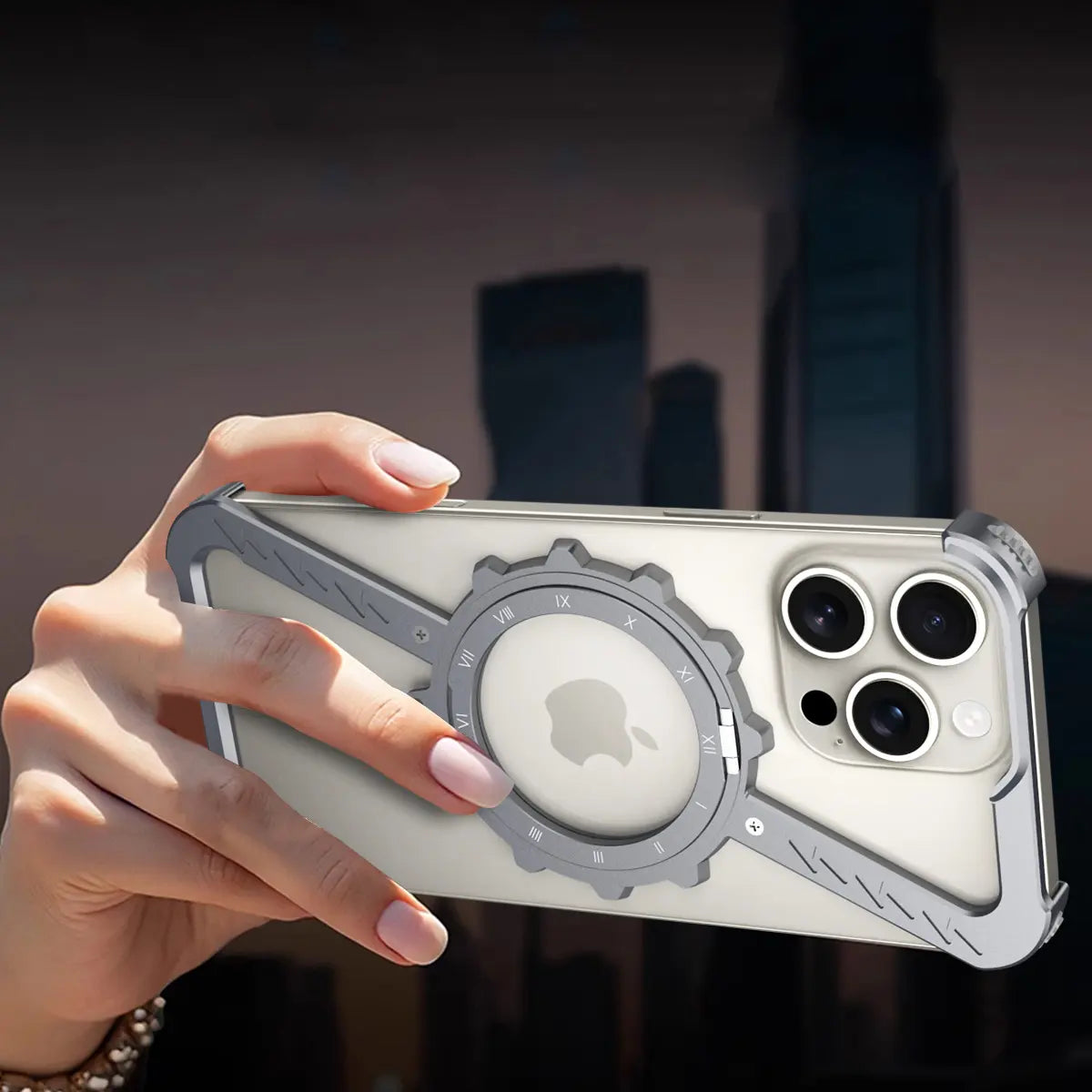 Z-Shaped Frameless Metal Phone Case with 360° Rotating MagSafe Holder for IPhone