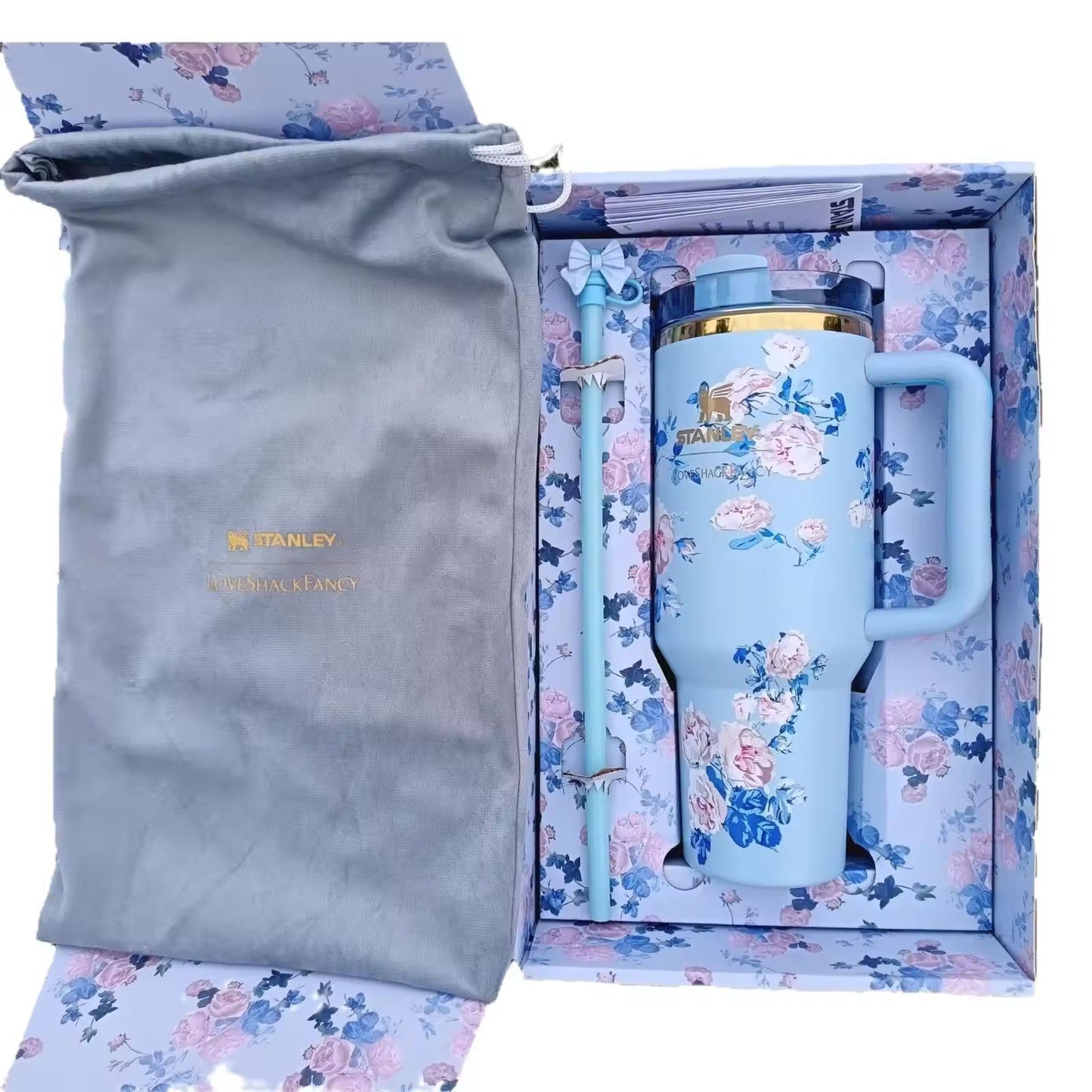Floral Tumblers With Bow Straw Lid - The Quencher 40 OZ
