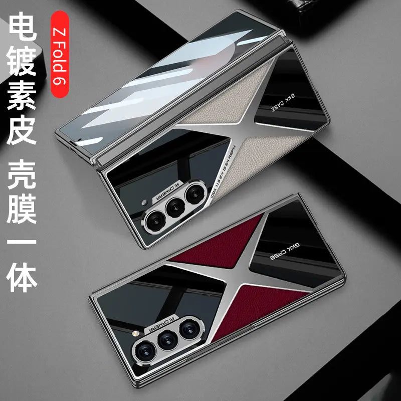 Galaxy Z Fold 6 Electroplated Soft TPU PU Leather Phone Case For Samsung in Multi Colors