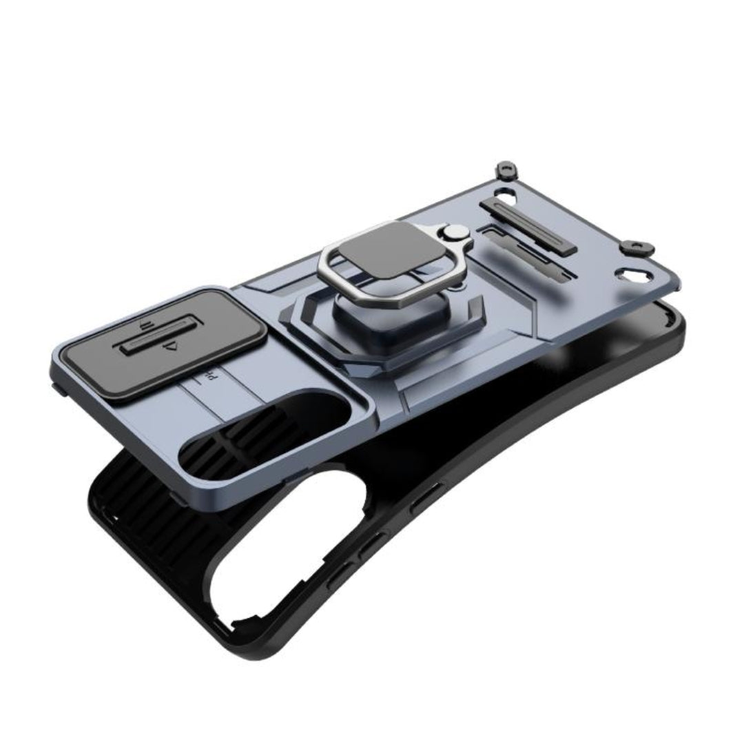 Black Armor Phone Case with Sliding Camera Cover for Samsung