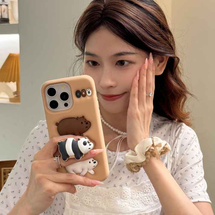 3D cartoon bear holder Silicone phone case for iPhone