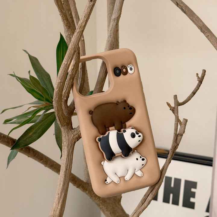 3D cartoon bear holder Silicone phone case for iPhone