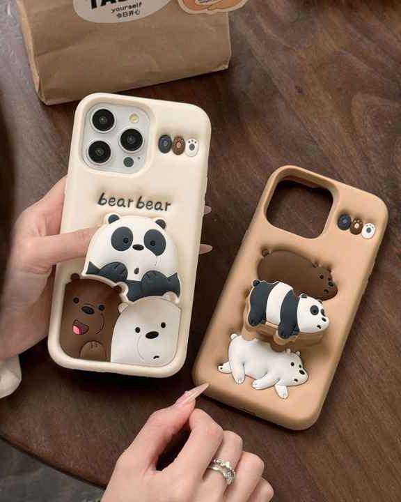 3D cartoon bear holder Silicone phone case for iPhone