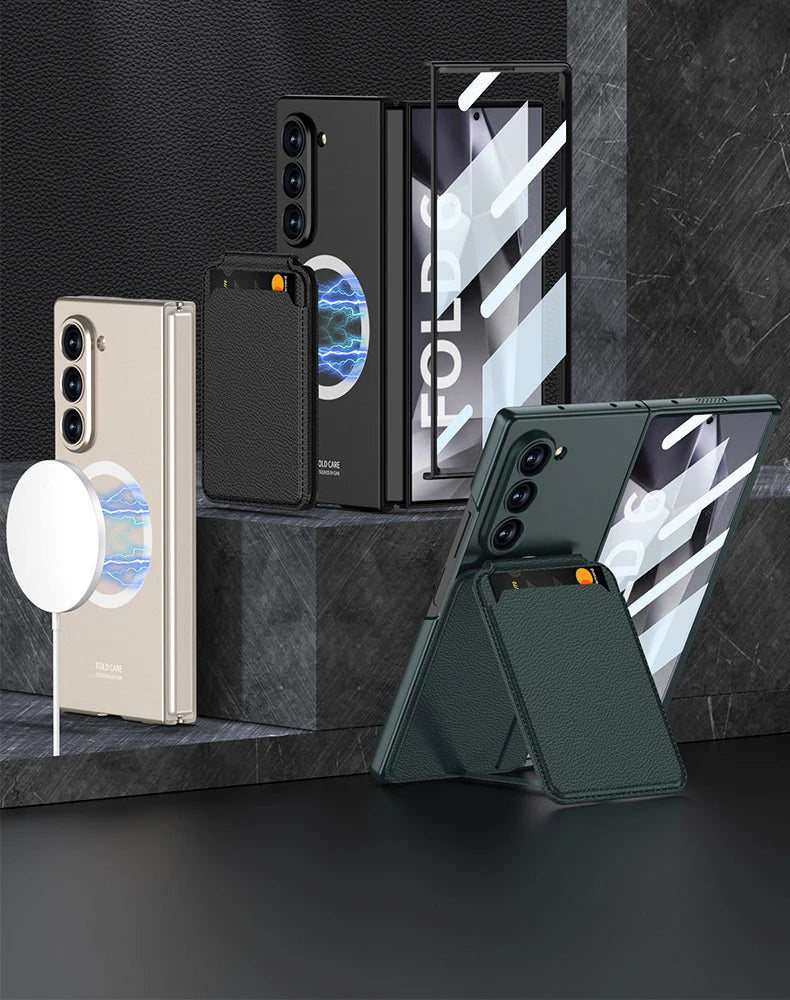 Galaxy Z Fold Leather Case With Magnetic Holder