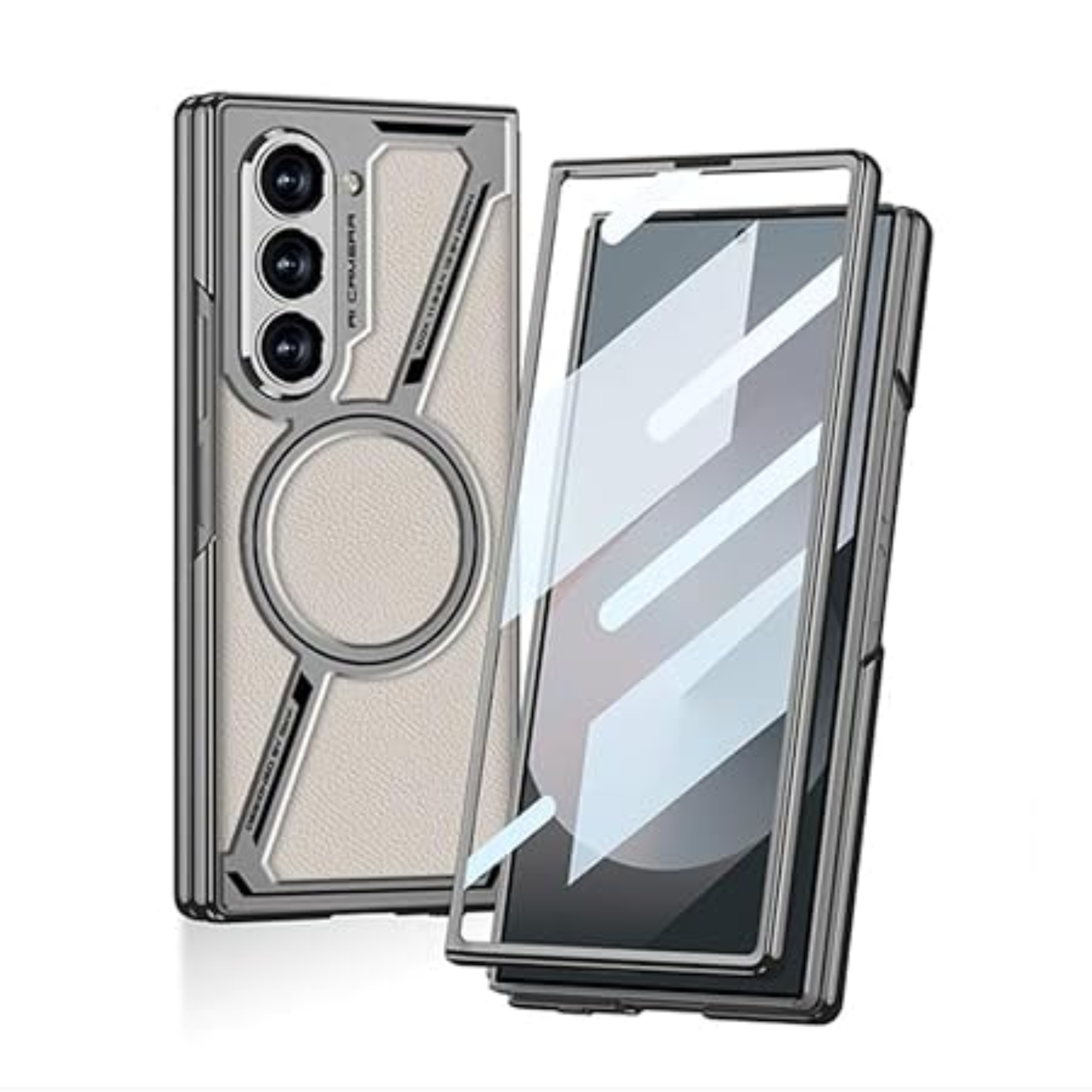 Fortress Elite Pro Metal Back Cover Case for Samsung Galaxy Z Fold 6 – Shockproof Protective Armor (Natural Titanium)