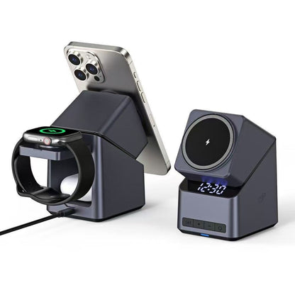 15W 3-in-1 Wireless Charging Station with Smart Rotation | Foldable Cube Phone Charger with LED Clock