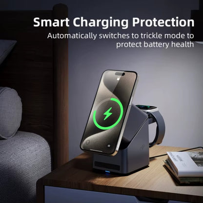 15W 3-in-1 Wireless Charging Station with Smart Rotation | Foldable Cube Phone Charger with LED Clock