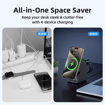 15W 3-in-1 Wireless Charging Station with Smart Rotation | Foldable Cube Phone Charger with LED Clock