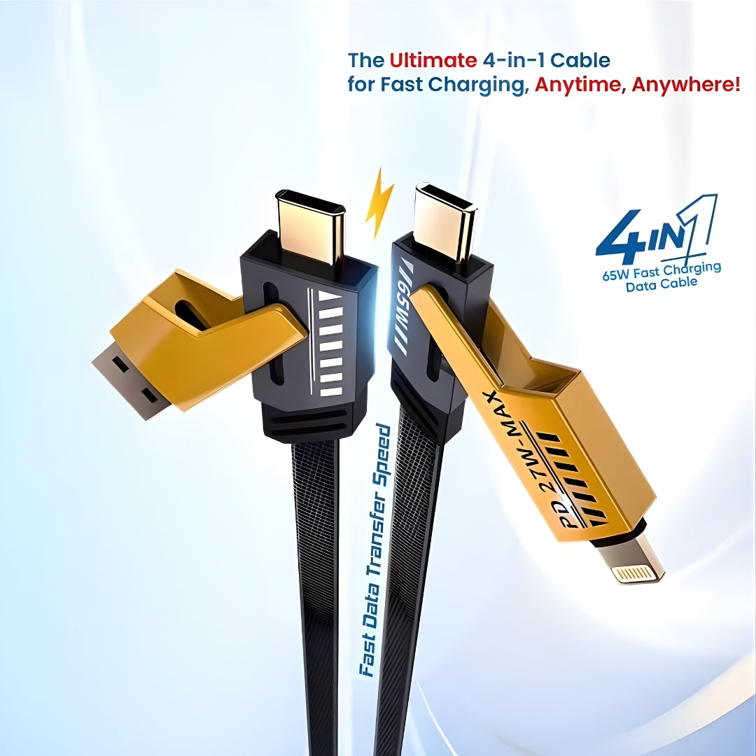 4-in-1 65W PD Fast Charging Cable | USB-A & USB-C to Type-C Universal Power Cord