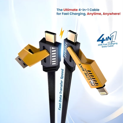 4-in-1 65W PD Fast Charging Cable | USB-A & USB-C to Type-C Universal Power Cord