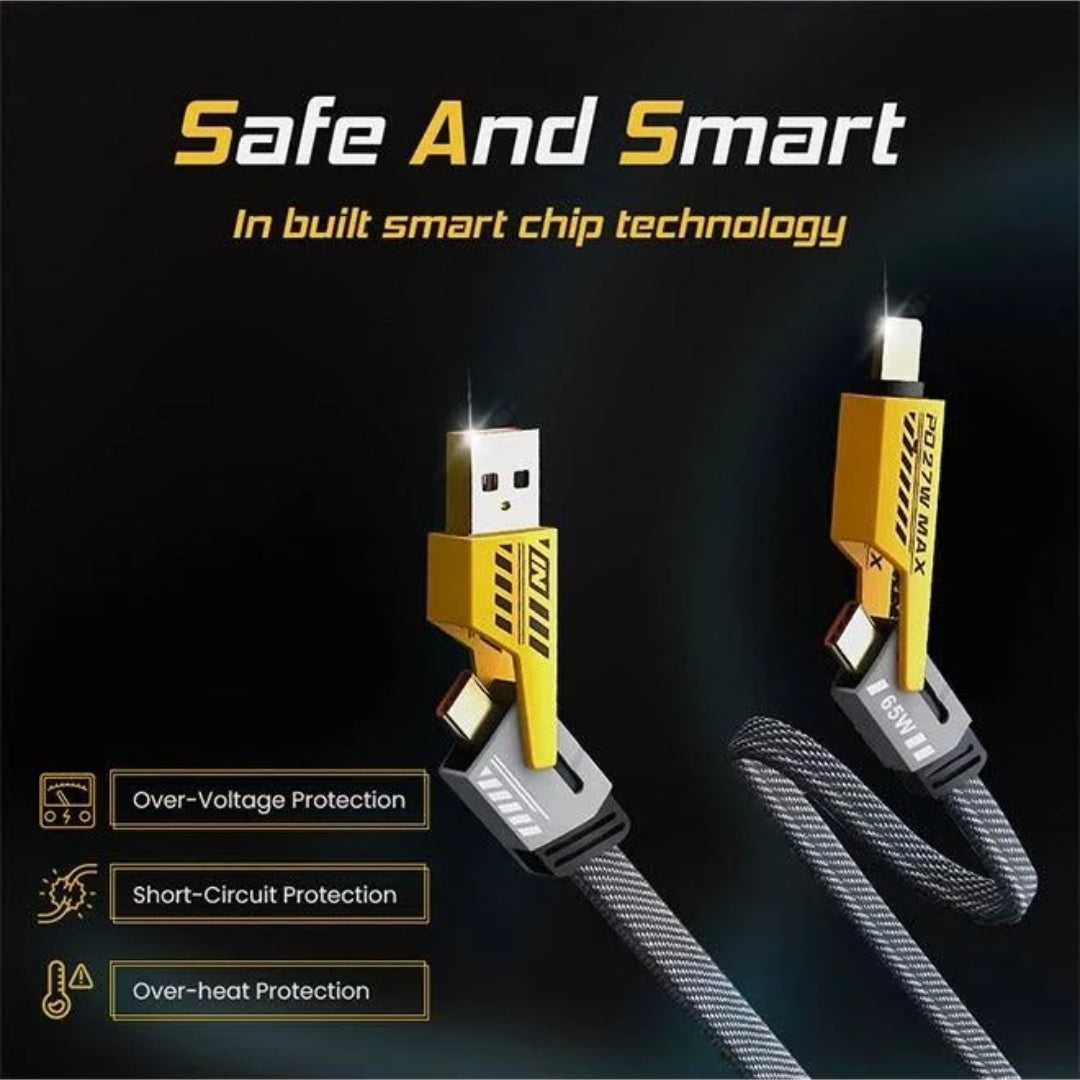 4-in-1 65W PD Fast Charging Cable | USB-A & USB-C to Type-C Universal Power Cord