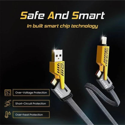 4-in-1 65W PD Fast Charging Cable | USB-A & USB-C to Type-C Universal Power Cord