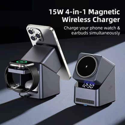 15W 3-in-1 Wireless Charging Station with Smart Rotation | Foldable Cube Phone Charger with LED Clock
