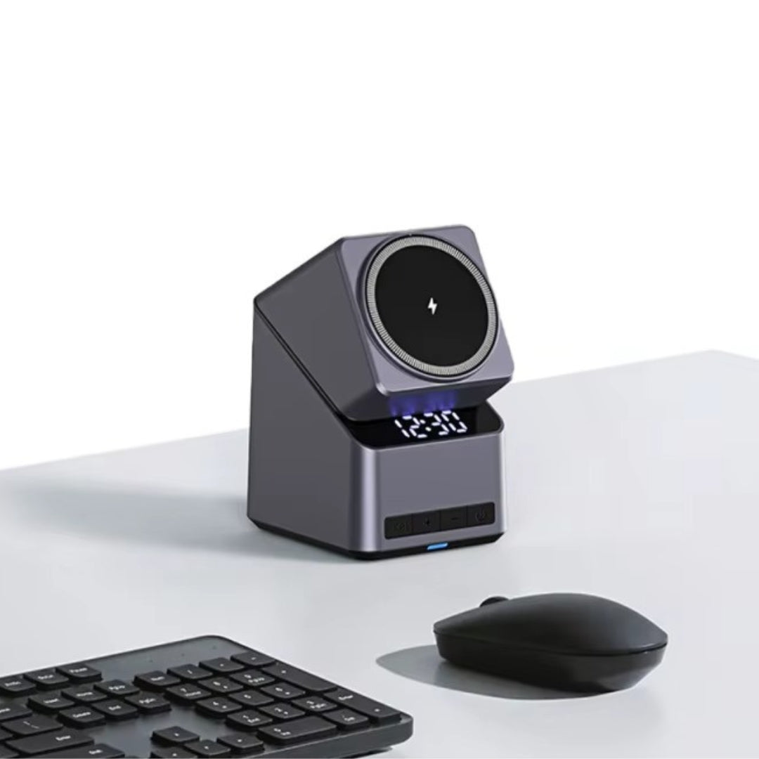 15W 3-in-1 Wireless Charging Station with Smart Rotation | Foldable Cube Phone Charger with LED Clock