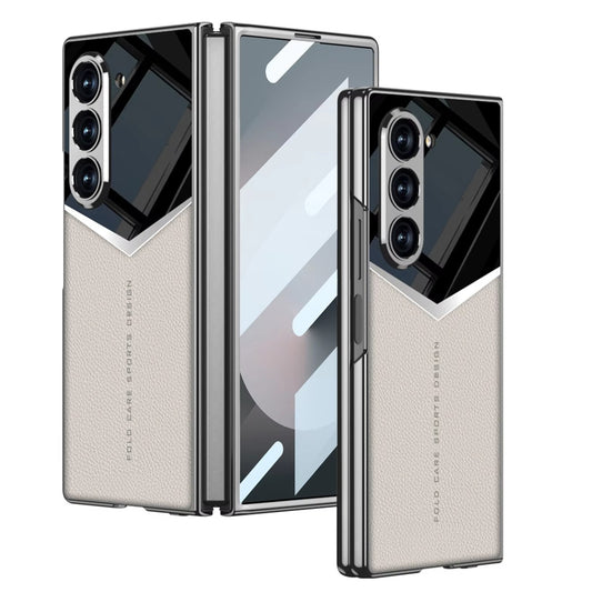 Galaxy Z Fold 6 Electroplated Soft TPU PU Leather V-Type Phone Case For Samsung in Multi Colors
