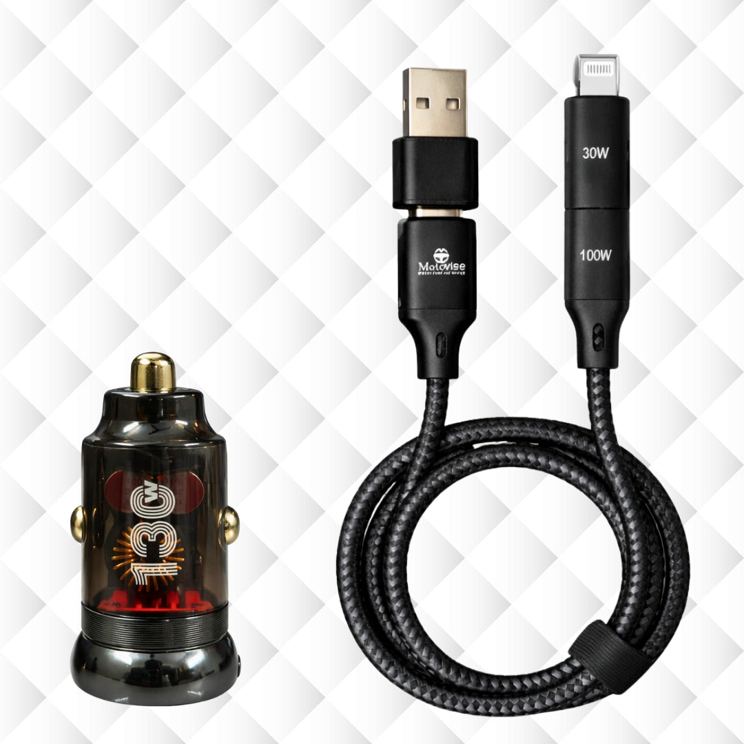 130W Super Fast Car Charger with 4-in-1 Fast Charging Cable | Multi-Device Charging