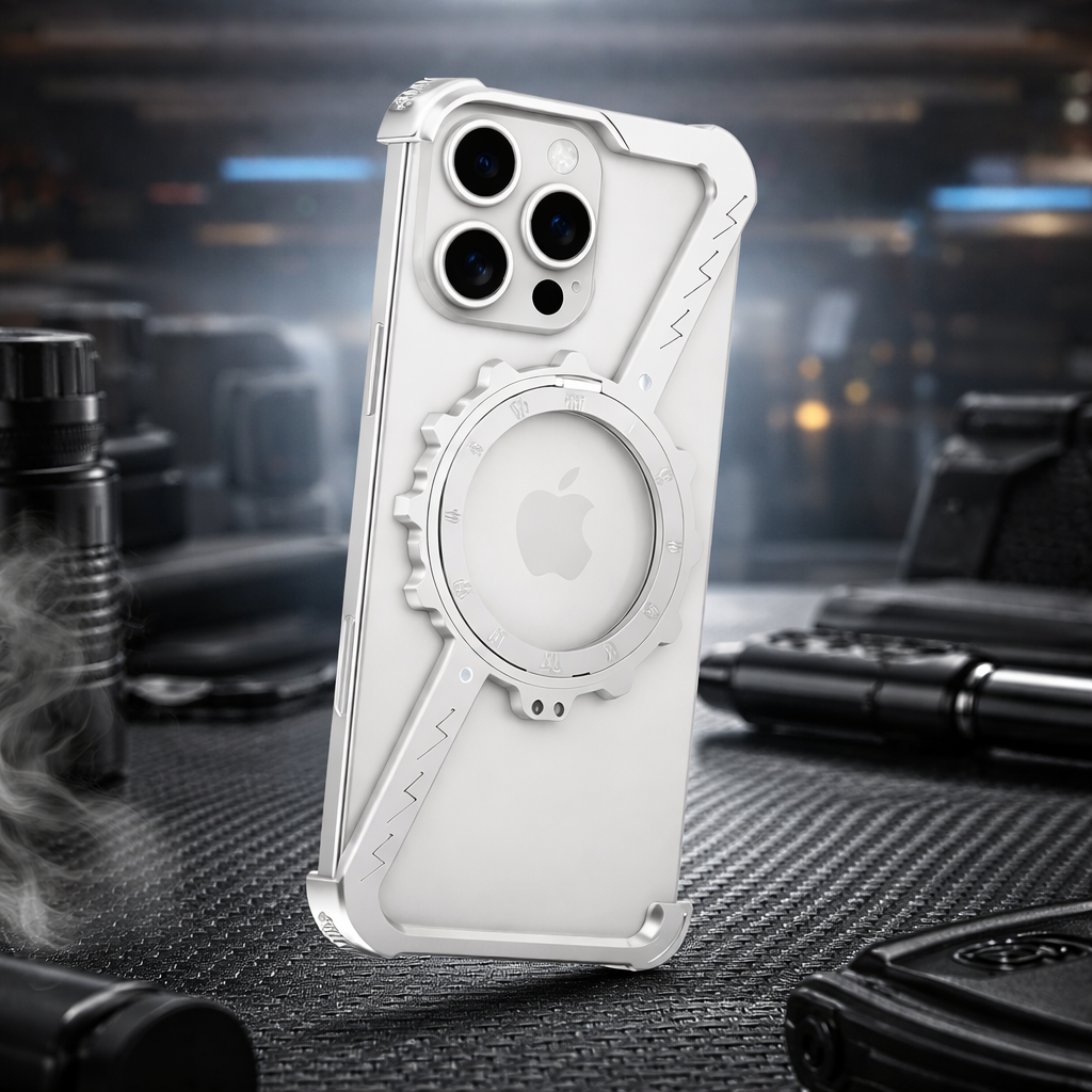 Z-Shaped Frameless Metal Phone Case with 360° Rotating MagSafe Holder for IPhone