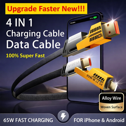 4-in-1 65W PD Fast Charging Cable | USB-A & USB-C to Type-C Universal Power Cord