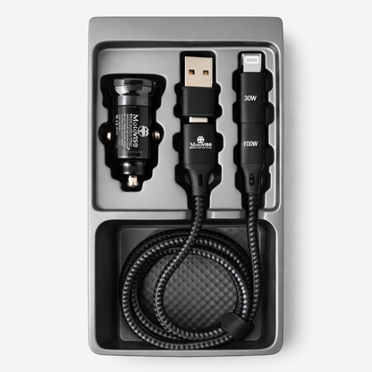 130W Super Fast Car Charger with 4-in-1 Fast Charging Cable | Multi-Device Charging