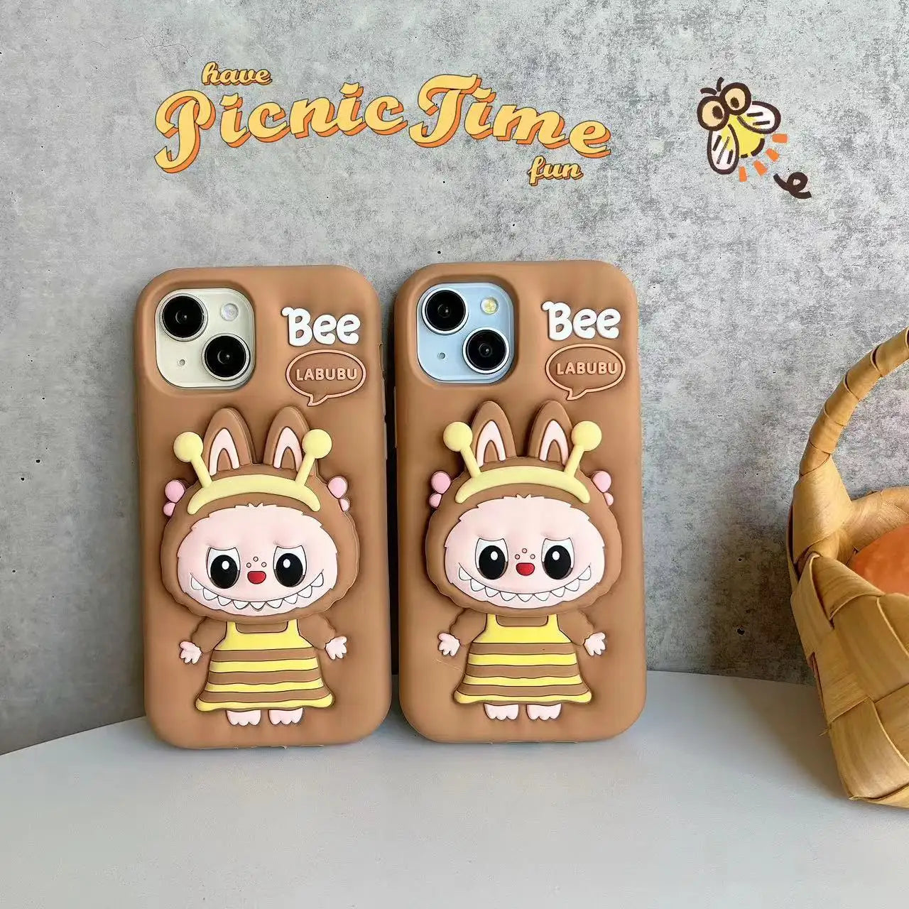 Cute Bee Cartoon Silicone Bracket Luxury Design Phone Case For iPhone
