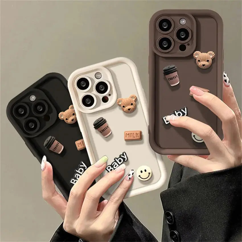 Retro 3D Stereoscopic Style Cute Bear Lens Protection TPU Phone Case Cover
