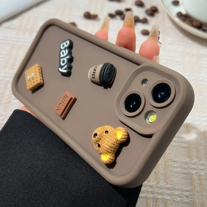 Retro 3D Stereoscopic Style Cute Bear Lens Protection TPU Phone Case Cover