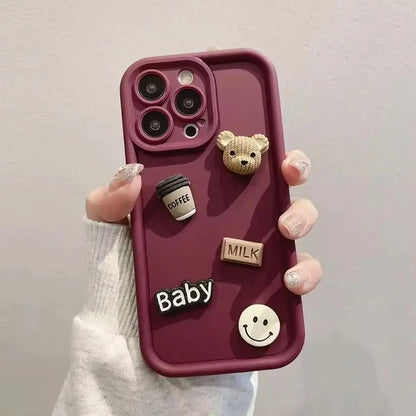 Retro 3D Stereoscopic Style Cute Bear Lens Protection TPU Phone Case Cover