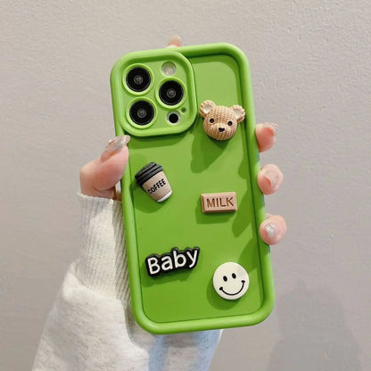 Retro 3D Stereoscopic Style Cute Bear Lens Protection TPU Phone Case Cover