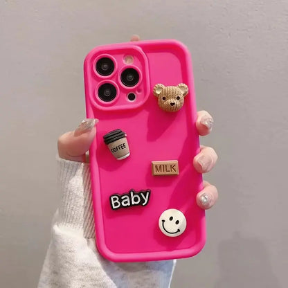 Retro 3D Stereoscopic Style Cute Bear Lens Protection TPU Phone Case Cover