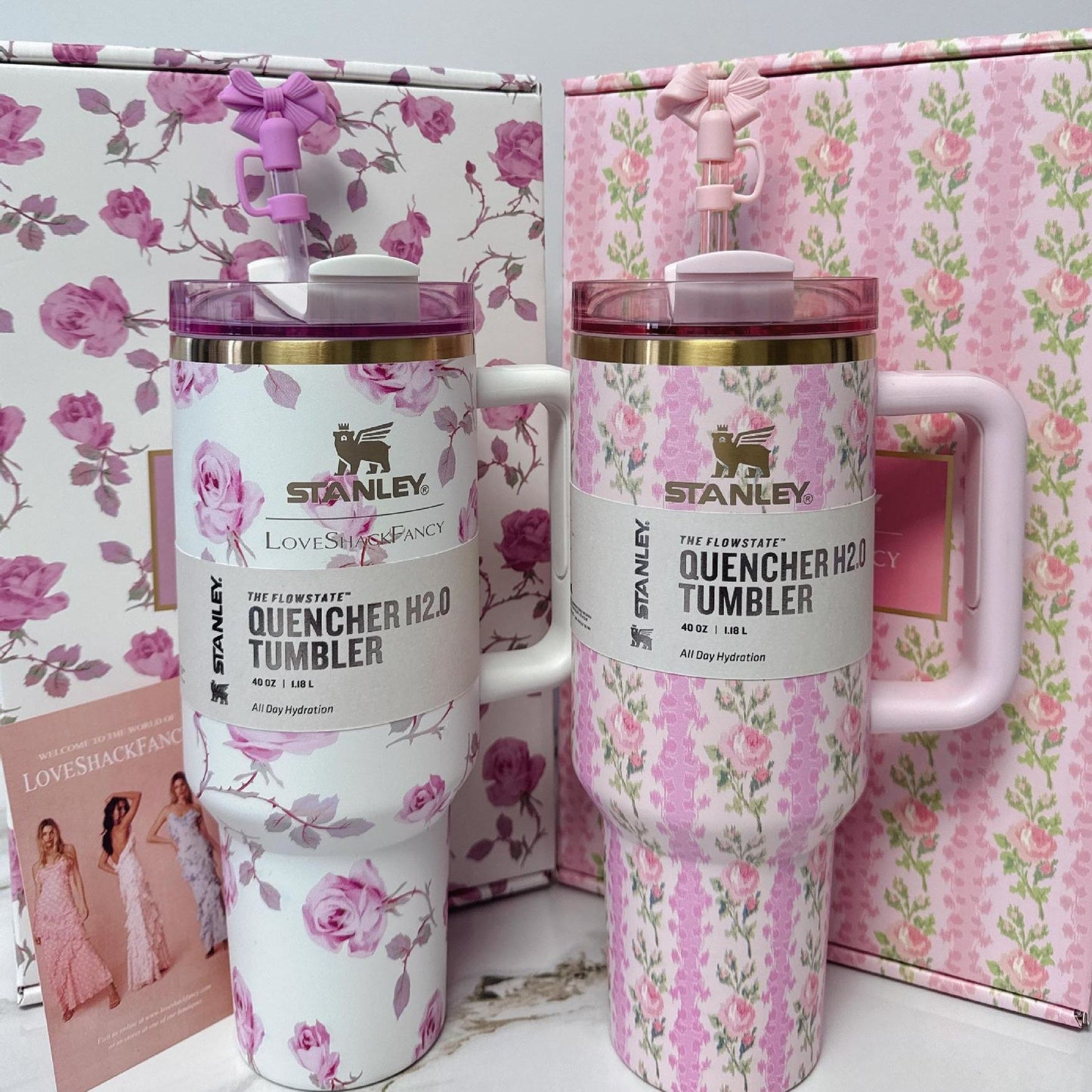 Floral Tumblers With Bow Straw Lid - The Quencher 40 OZ