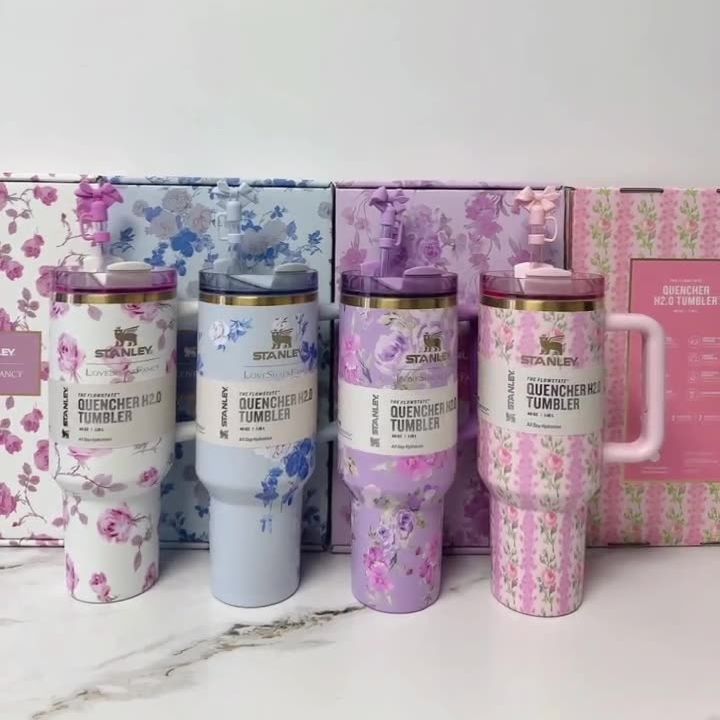 Floral Tumblers With Bow Straw Lid - The Quencher 40 OZ