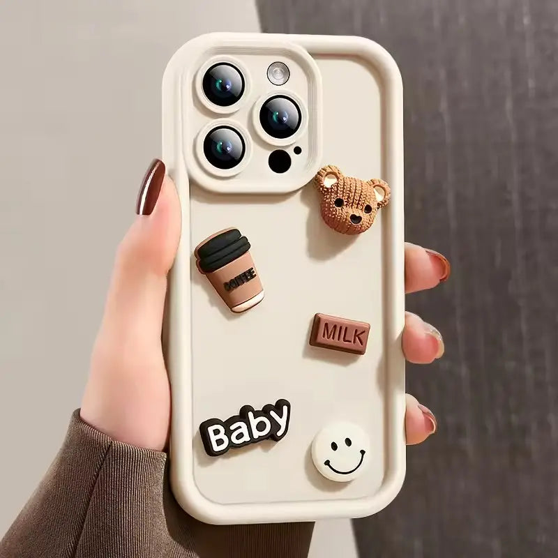 Retro 3D Stereoscopic Style Cute Bear Lens Protection TPU Phone Case Cover