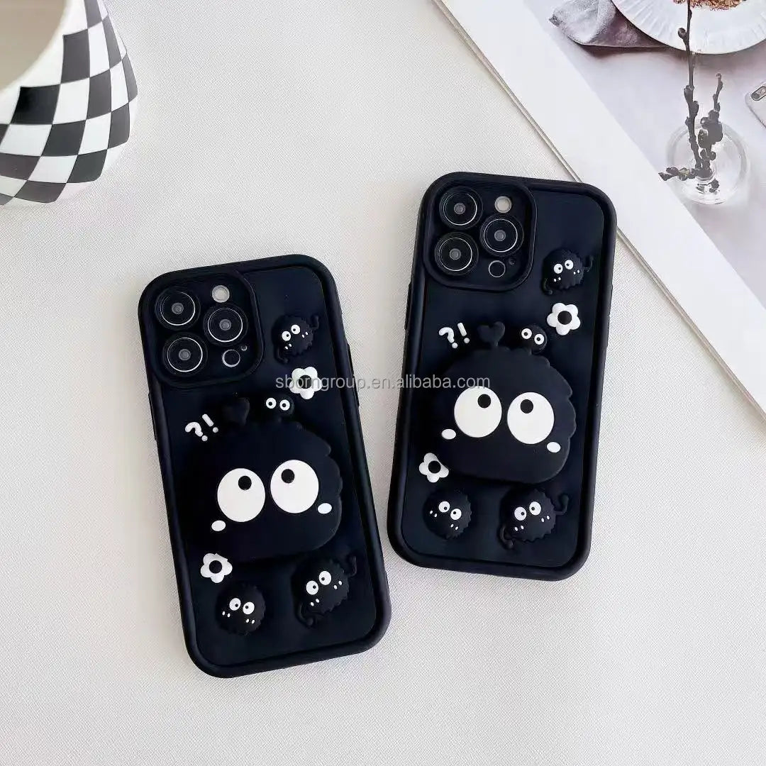 Fashion 3D Silicone Holder Cute Cartoon Coal Black Ball Case For iPhone