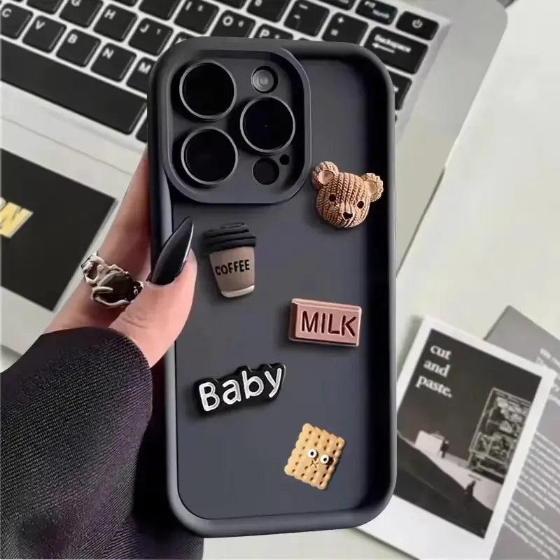 Retro 3D Stereoscopic Style Cute Bear Lens Protection TPU Phone Case Cover