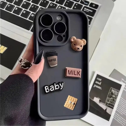 Retro 3D Stereoscopic Style Cute Bear Lens Protection TPU Phone Case Cover