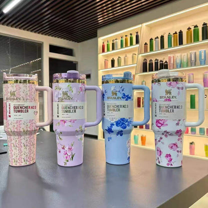Floral Tumblers With Bow Straw Lid - The Quencher 40 OZ