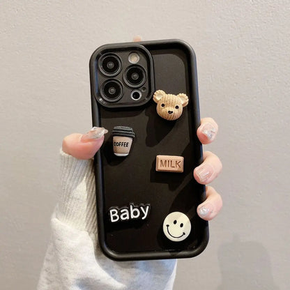 Retro 3D Stereoscopic Style Cute Bear Lens Protection TPU Phone Case Cover