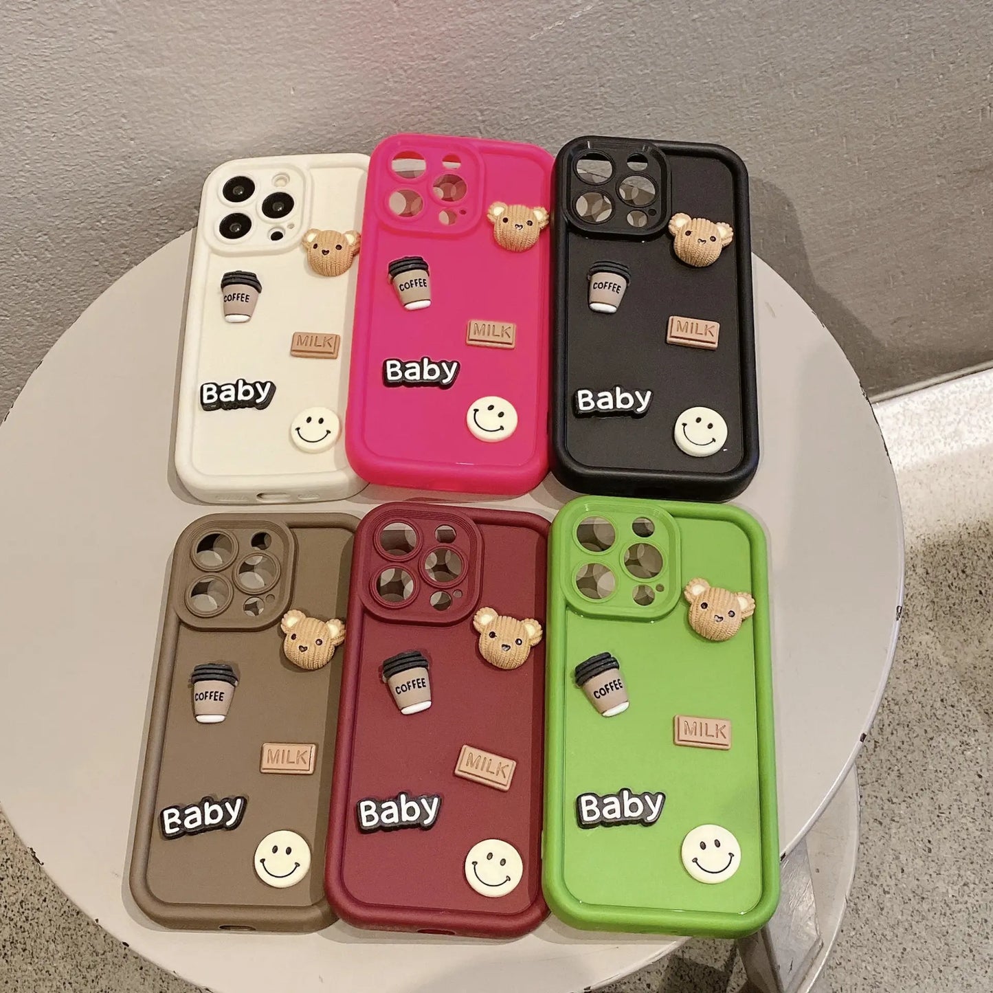Retro 3D Stereoscopic Style Cute Bear Lens Protection TPU Phone Case Cover