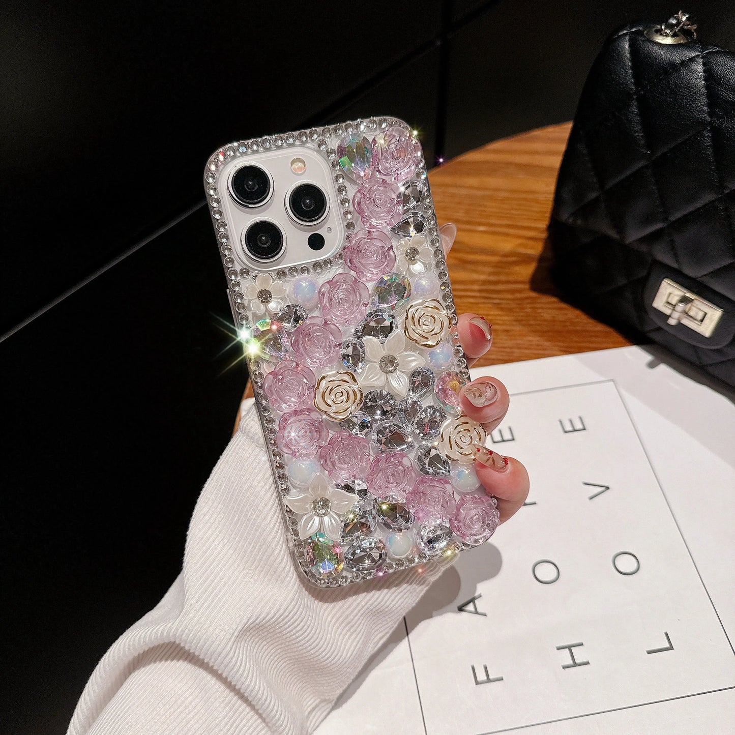 Rhinestone Phone case with Diamond Flower for iPhone