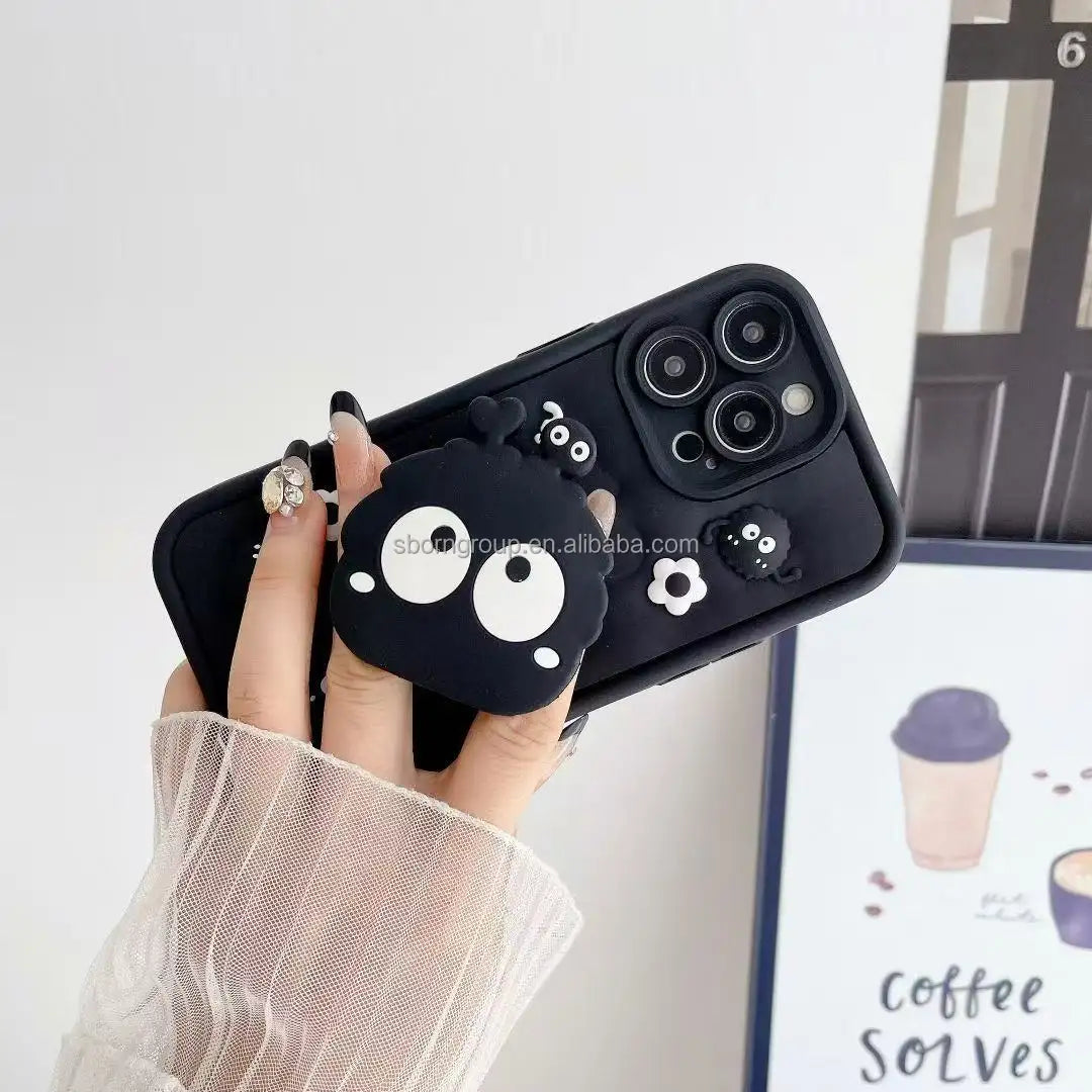 Fashion 3D Silicone Holder Cute Cartoon Coal Black Ball Case For iPhone