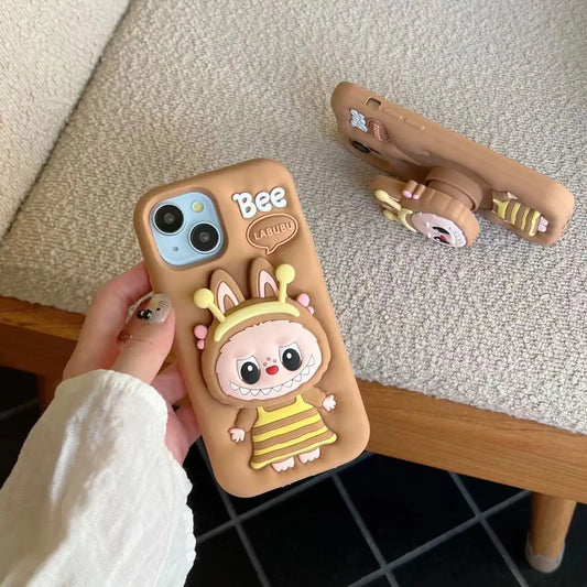 Cute Bee Cartoon Silicone Bracket Luxury Design Phone Case For iPhone