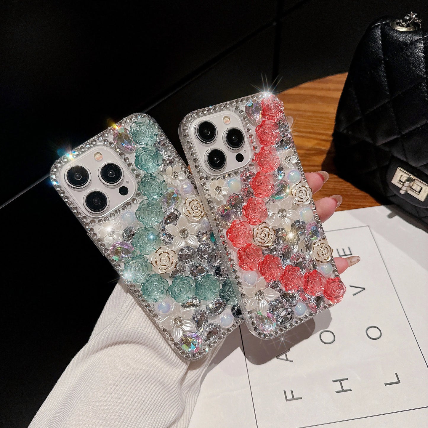 Rhinestone Phone case with Diamond Flower for iPhone