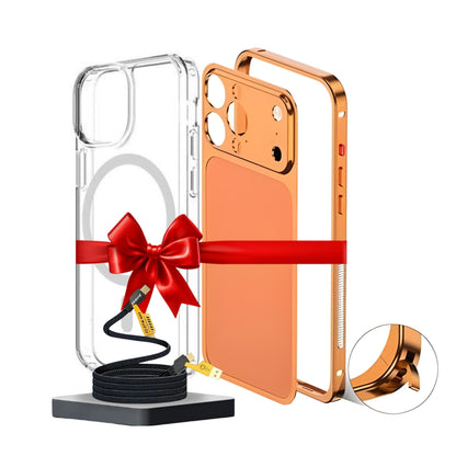 iPhone 13/14/15/16 to 17 Pro Style Converter Case with Metal Bumper Frame, Magnetic Compatible (1 Magsafe Case  + 4 in 1 USB Cable Free)