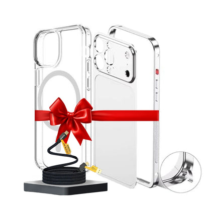 iPhone 13/14/15/16 to 17 Pro Style Converter Case with Metal Bumper Frame, Magnetic Compatible (1 Magsafe Case  + 4 in 1 USB Cable Free)