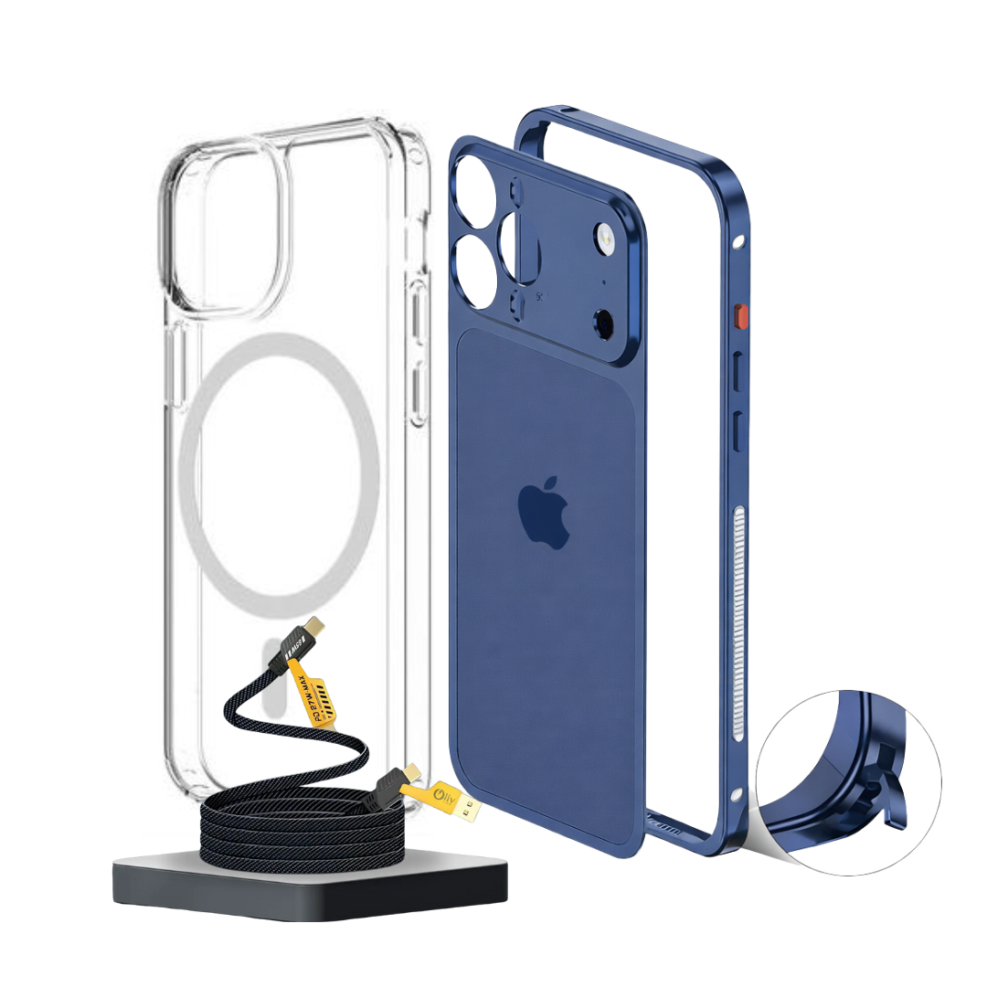 iPhone 13/14/15/16 to 17 Pro Style Converter Case with Metal Bumper Frame, Magnetic Compatible (1 Magsafe Case  + 4 in 1 USB Cable Free)